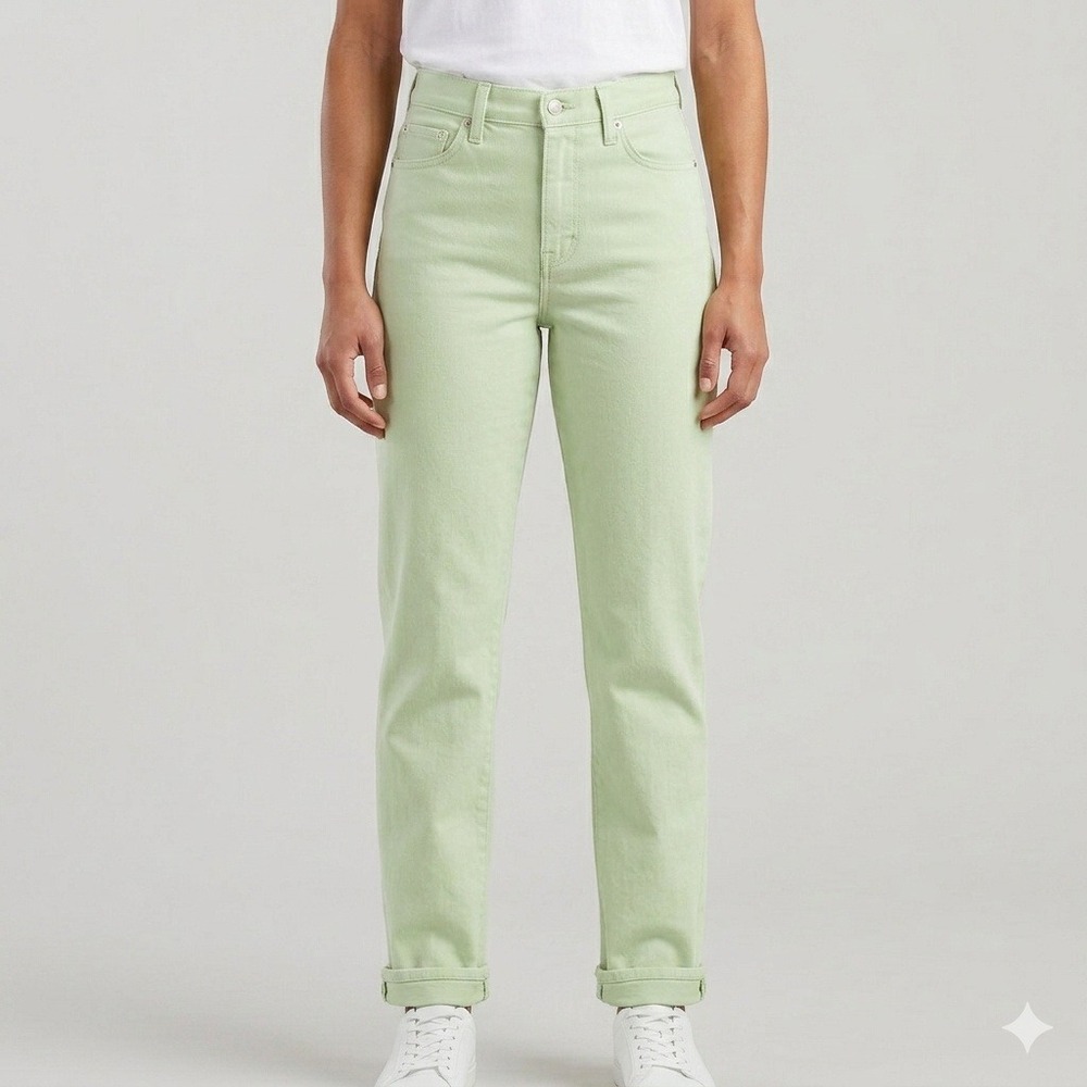 Zena‎ Jeans Vintage Pastels High Waisted Straight Leg Green Denim Womens 13/14